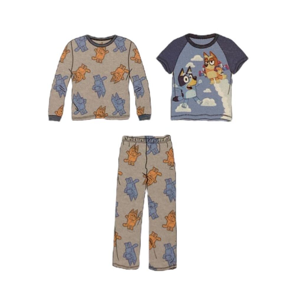 Ludo Studios Bluey 3 Piece Long and Short Sleeve Cotton Pajama Set - Multicolor